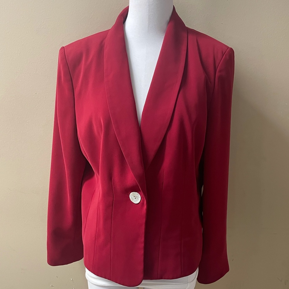 Sz 16 Red Dress Barn Blazer w/ Back Strap & Shell Texture Button